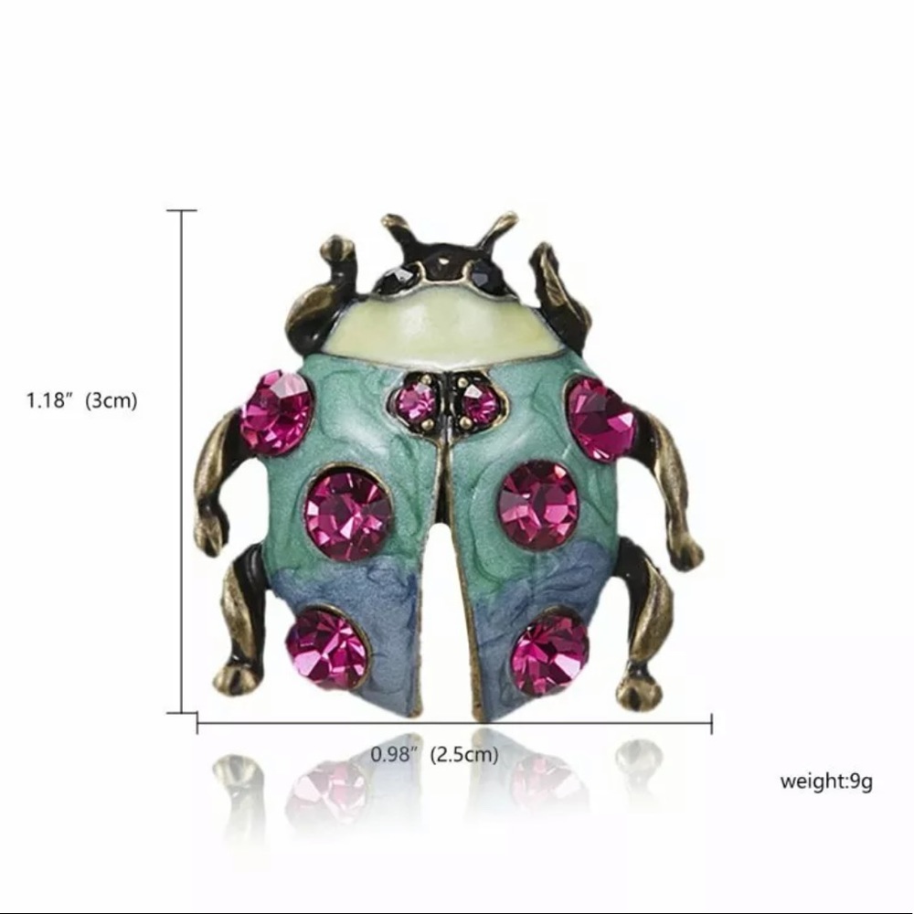 Ladybug Beetle Enamel Rhinestone Brooch - Picture 2 of 5